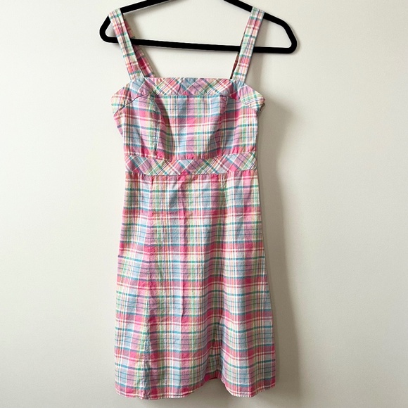 Vintage Y2K GAP Plaid Sundress Size 4 Pink Green Fit and Flare, Pastel Madras - Picture 1 of 4
